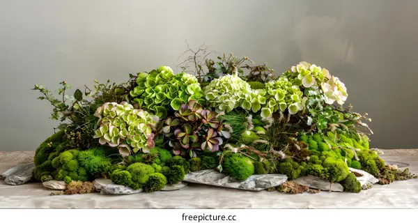 Green Mossy Arrangement with Hydrangea Flowers
