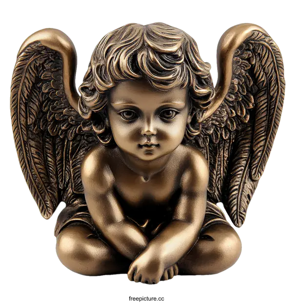 [Transparent Background PNG]Bronze Angel Statue with Wings
