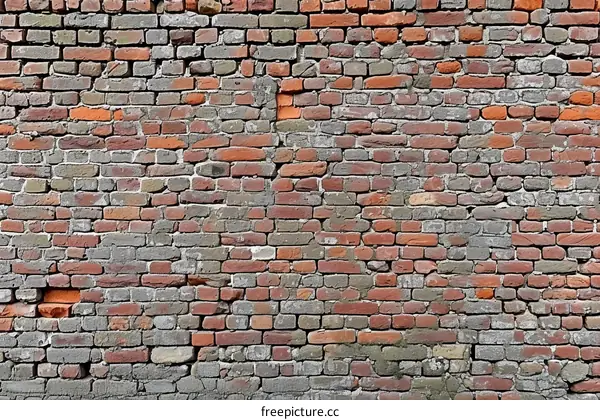 Red and Gray Weathered Brick Wall Texture