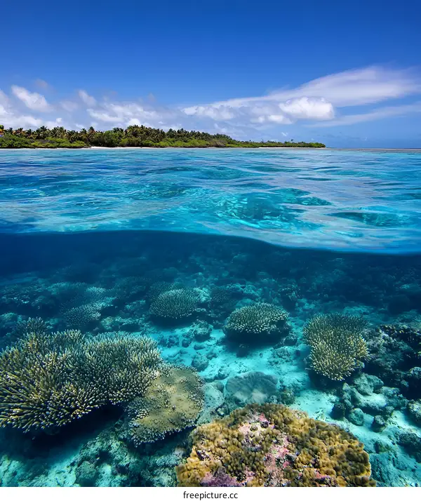 Tropical Island With Underwater Coral Reef