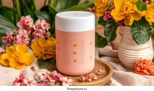 Pink Floral Patterned Ceramic Diffuser with Flowers