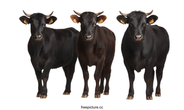 [Transparent Background PNG]Three Black Cows Studio Shot