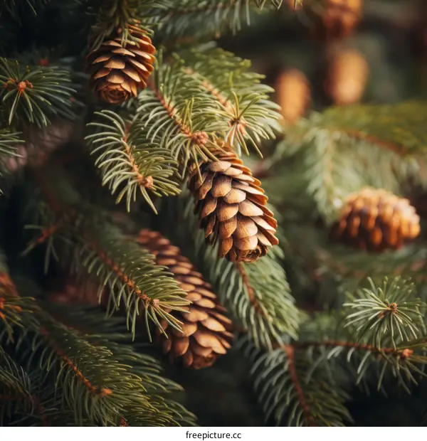 Close-up Photo of Pine Cones Hanging on the Branches of a Pine Tree