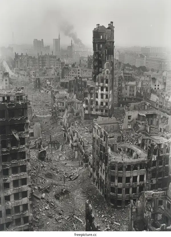 The ruins of Hamburg, Germany, after World War II