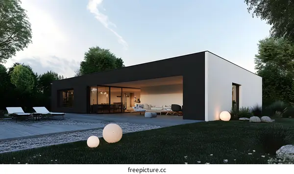 Modern Minimalist House Design with Outdoor Patio and Lighting