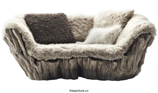 [Transparent Background PNG]Unique Wooden Sofa with Fluffy Cushions
