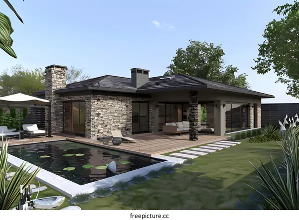 Modern Stone House With Pool And Deck