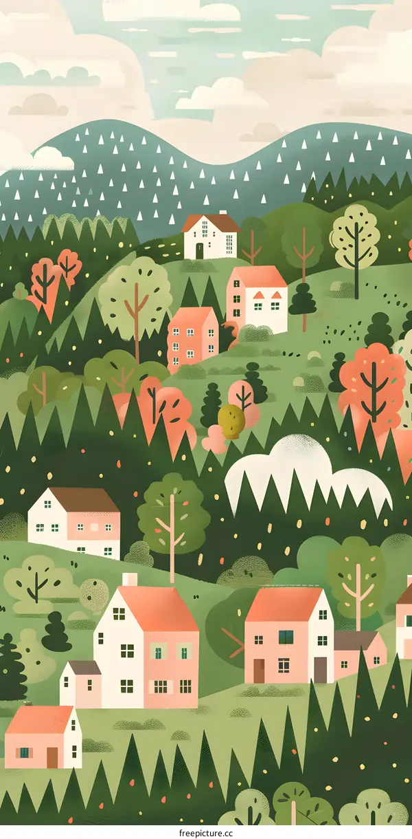 Colorful Illustration of a House in the Forest