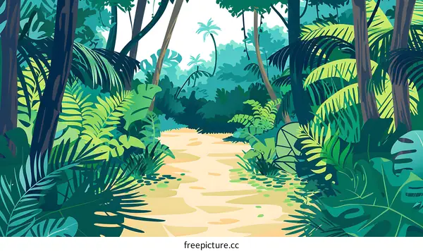 Tropical Rainforest Jungle Path Illustration