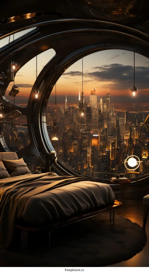 Luxury bedroom with a city view