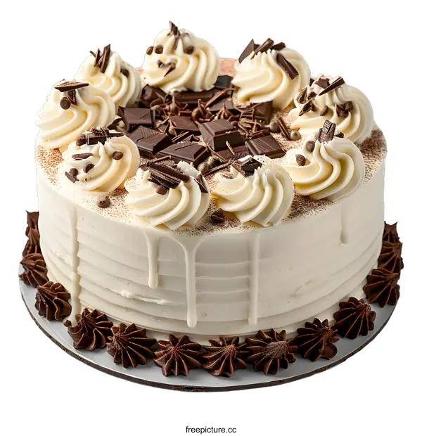 [Transparent Background PNG]A cake with white frosting and chocolate shavings