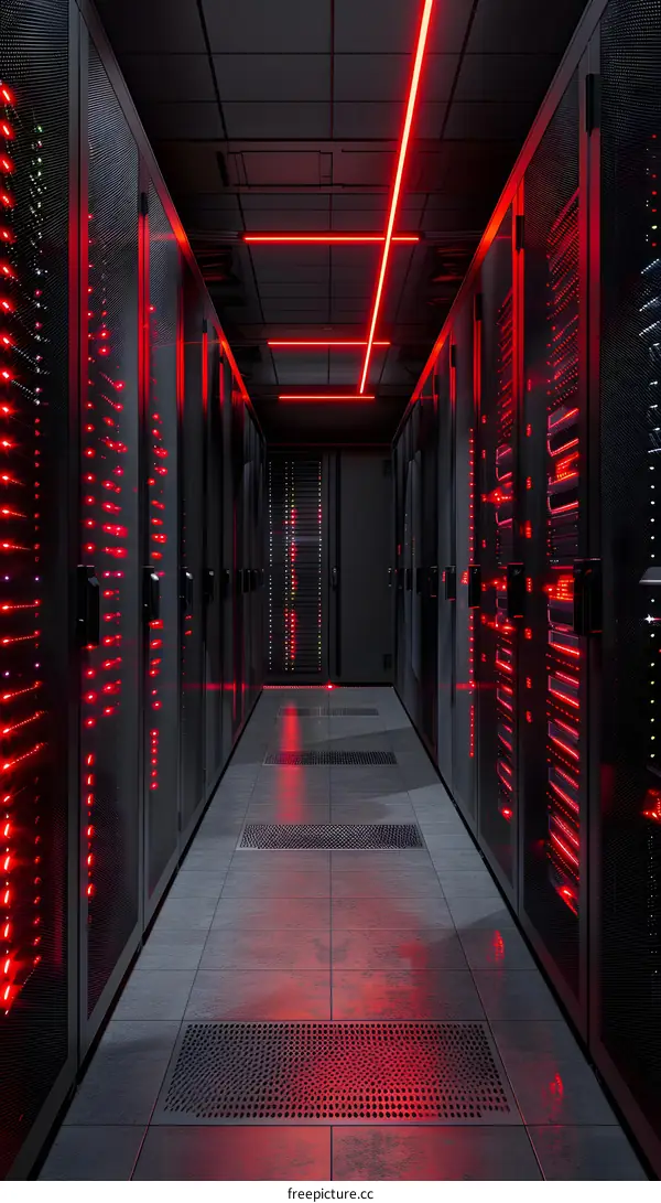 Server Room with Red Lights