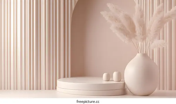 Beige Minimalist Product Display with Pampas Grass