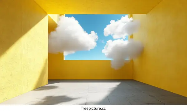 Yellow Abstract Architecture with Floating Clouds