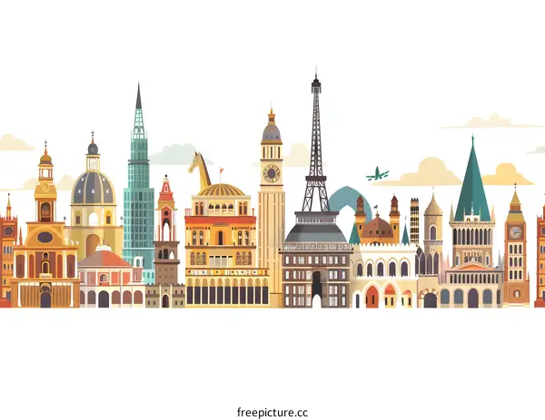 Famous Landmarks Flat Style Illustration