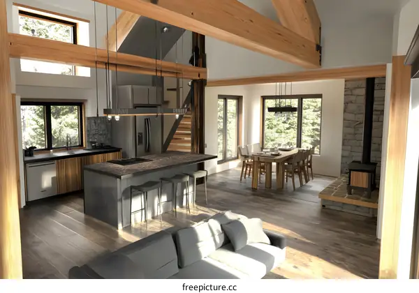 Modern Kitchen Design With Wooden Beams