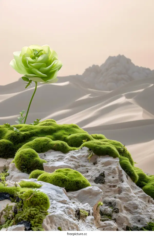 Green Rose in Desert Landscape
