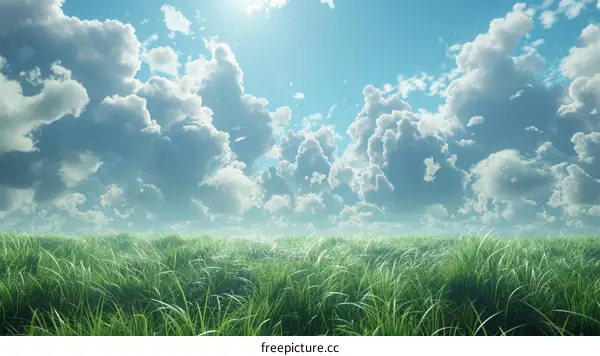 Green Grass Field Under Blue Sky With White Clouds