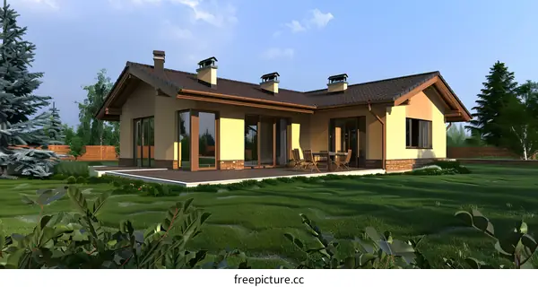 Modern House with Wooden Deck and Patio