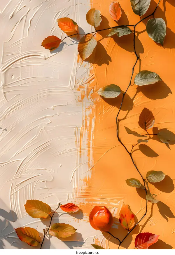 Autumn Leaves on White and Orange Background