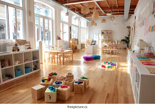 Kindergarten Classroom Interior Design with Wooden Toys