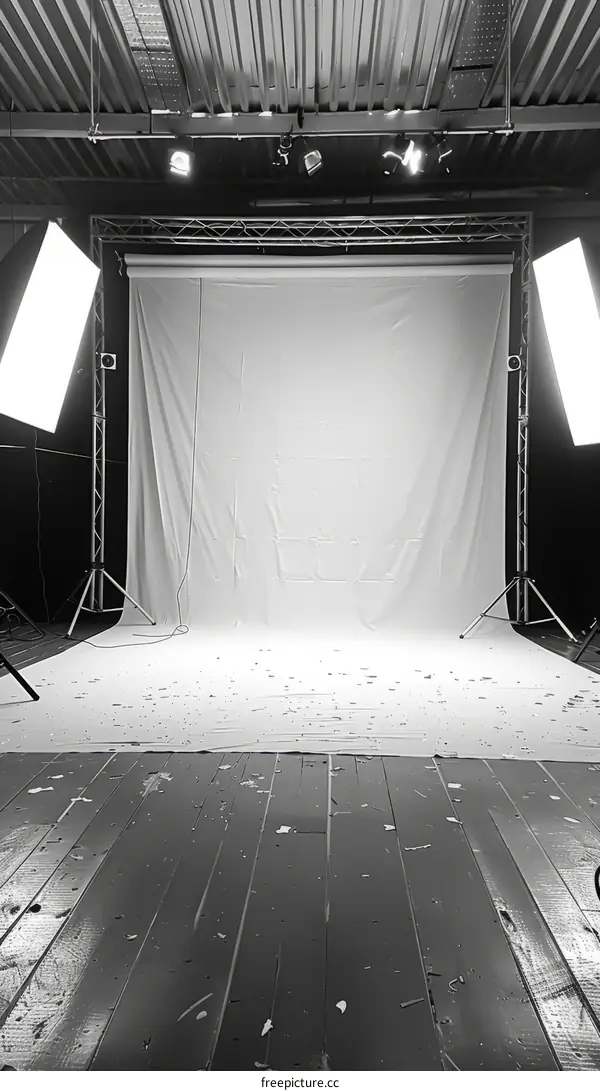 Black and white photo of a photo studio
