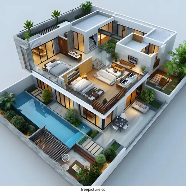 The architectural design of the interior space