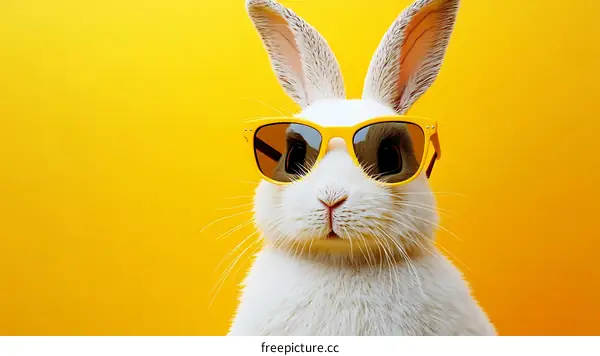 Funny White Rabbit with Yellow Sunglasses