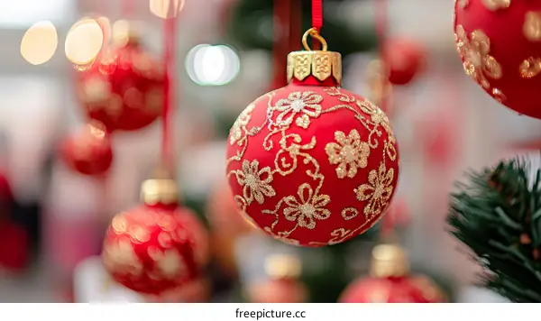 Christmas Ornaments Red Balls Decorated