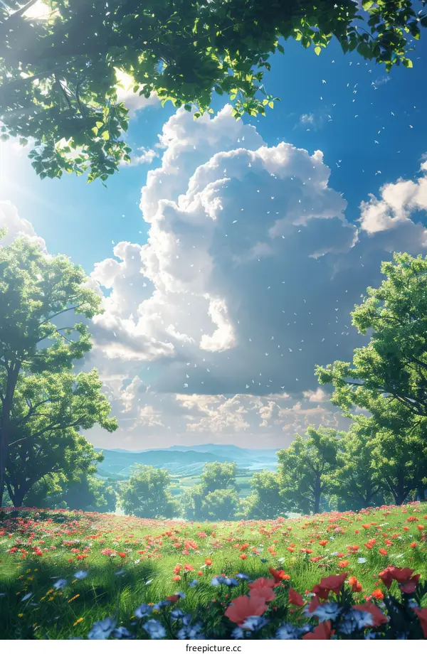 Flowers and Grass Blooming in a Valley