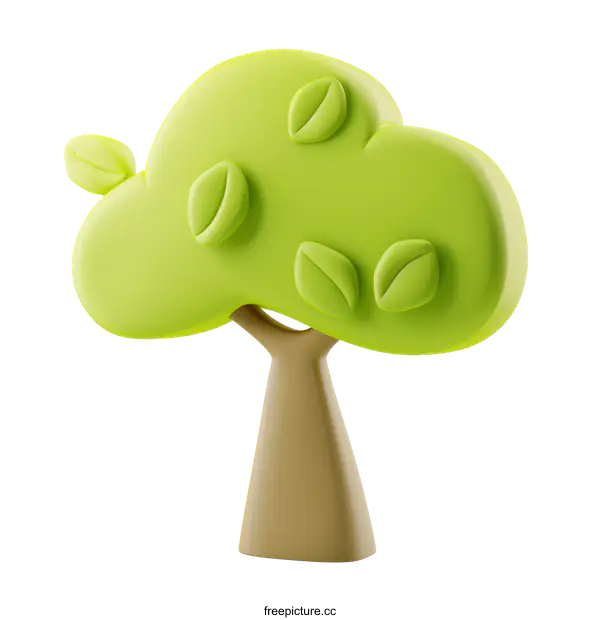 [Transparent Background PNG]A 3D rendering of a simple tree with green leaves.