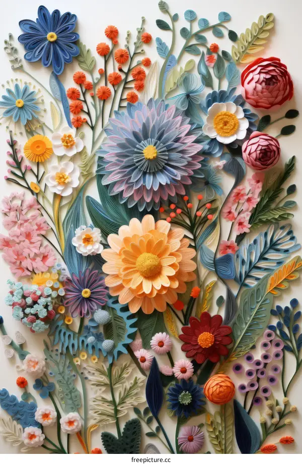 Vibrant and colorful paper flower bouquet with intricate details