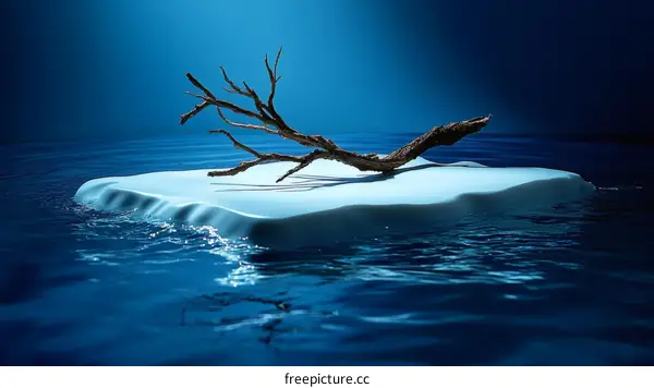 Frozen Landscape with Driftwood on Ice Floe
