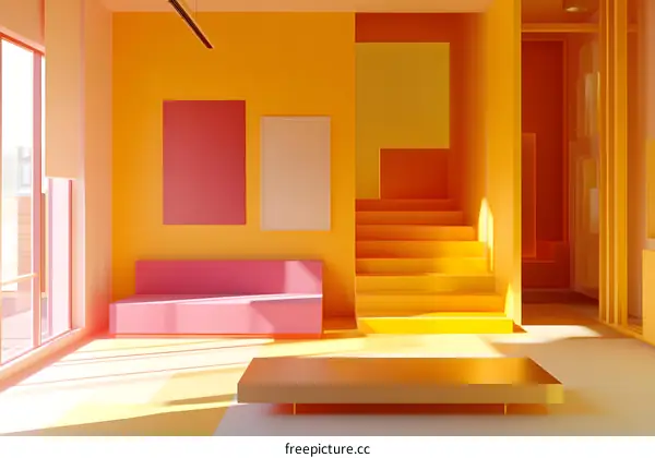 Modern Minimalist Interior Design With Yellow And Pink Walls