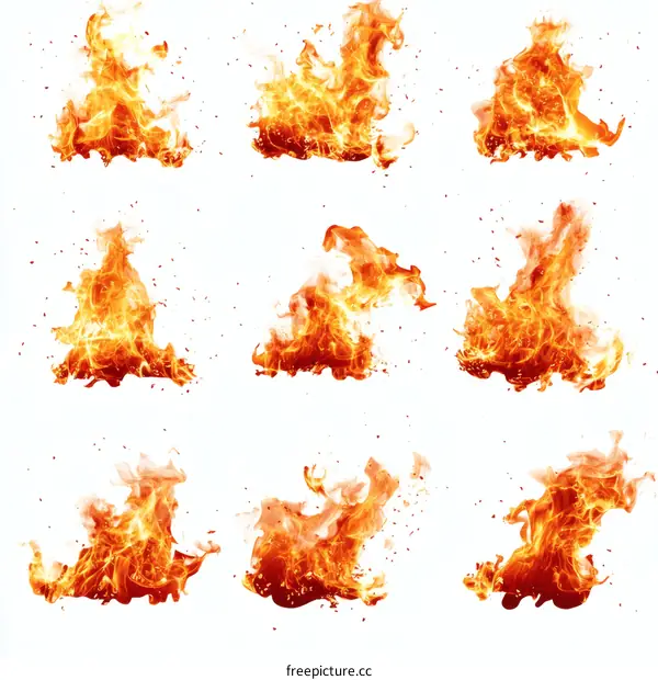 Collection of Isolated Fire Flames