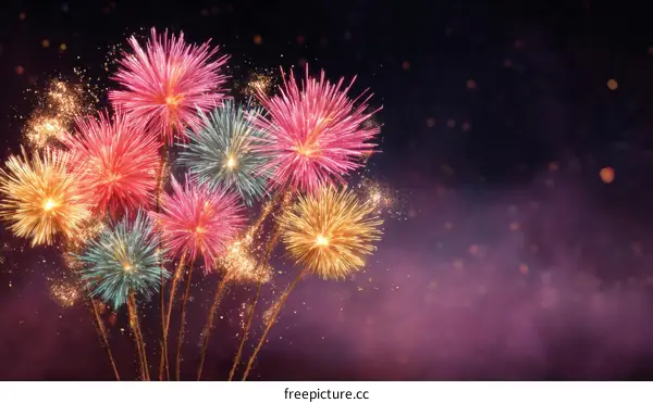 Colorful Fireworks Exploding in the Night Sky