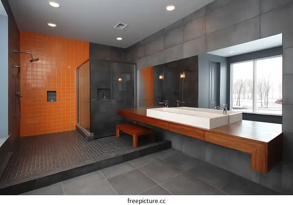 Modern Bathroom Design with Orange Tiles