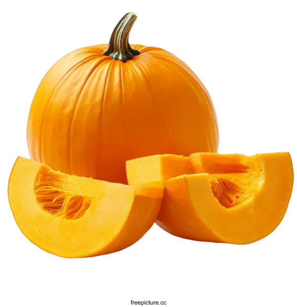 [Transparent Background PNG]Fresh Organic Pumpkin with Slices