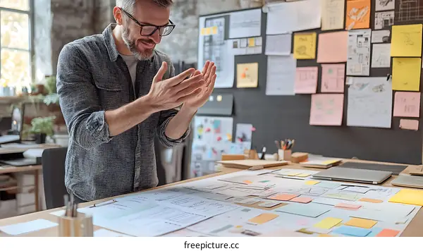 Creative Designer Reviewing Design Sketches in Office