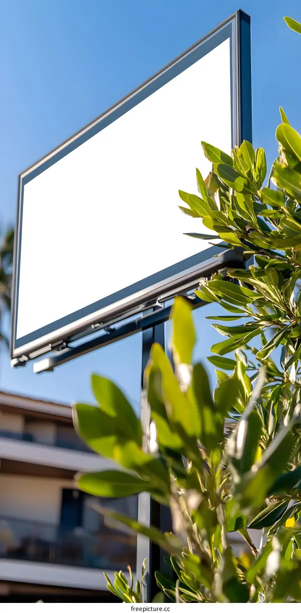 Blank Billboard Mockup With Green Leaves