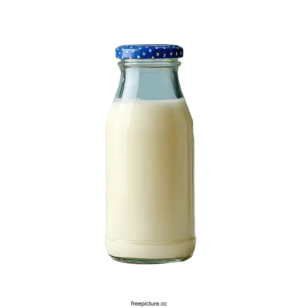 [Transparent Background PNG]Glass Milk Bottle with Blue Lid