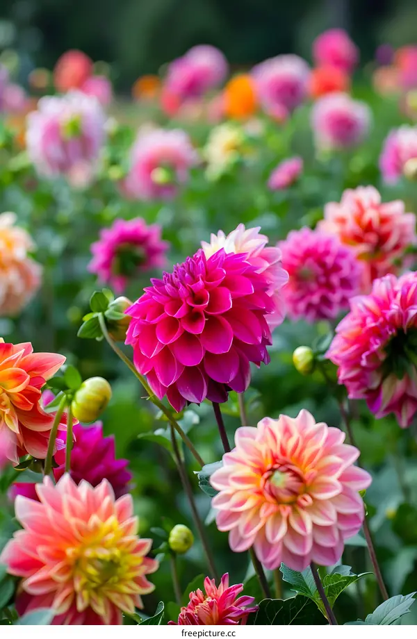 Close Up of Pink and Orange Dahlias in a Garden