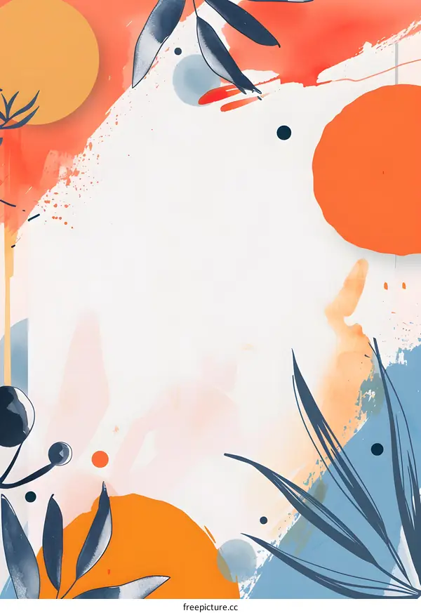 Abstract Watercolor Background with Leaves and Circles