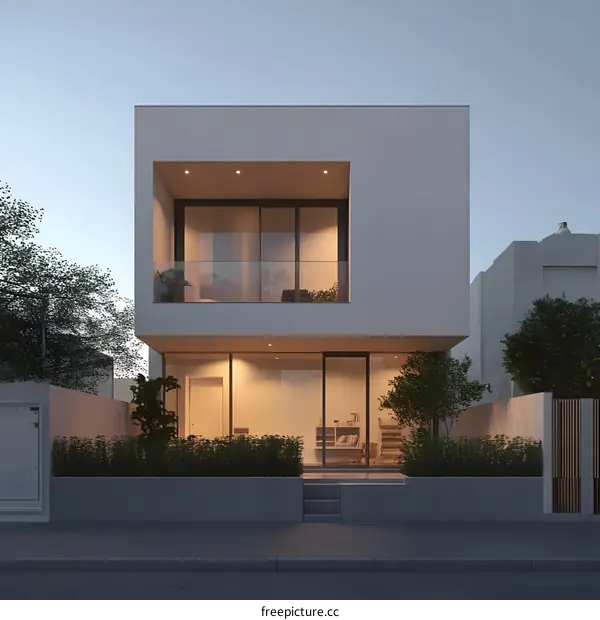 Modern Minimalist House Design with Balcony and Large Windows