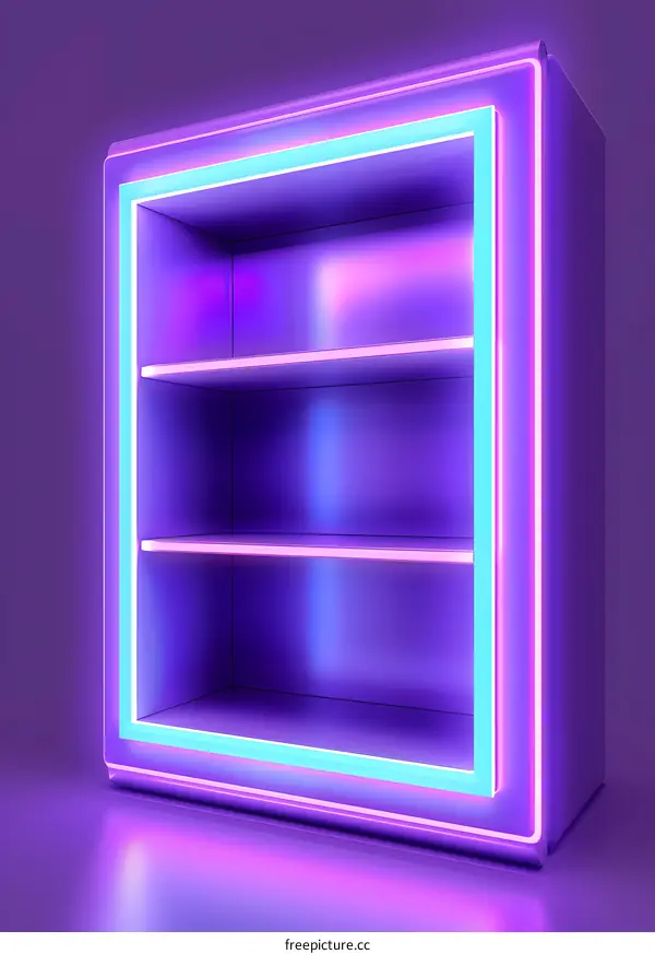 Purple Neon Light Shelf with Three Shelves