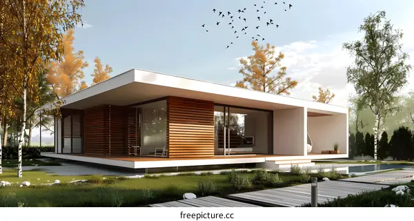 Modern Minimalist House Design With Wooden Accents And A Swimming Pool