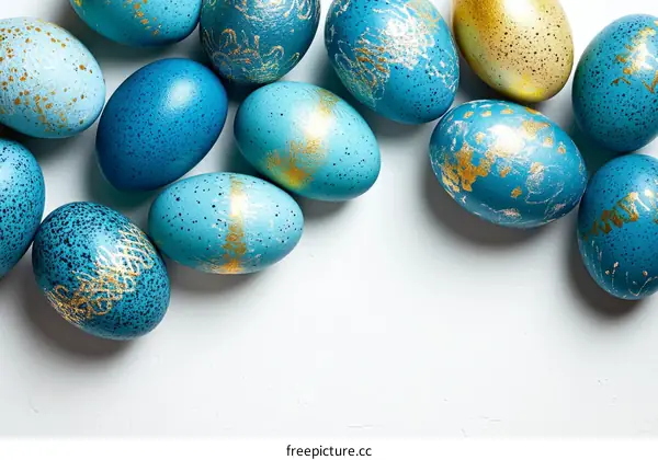 Decorative Easter Eggs in Vibrant Blue and Gold