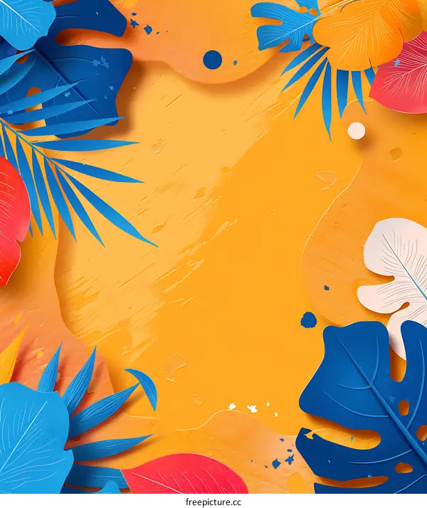 Abstract Summer Leaves Illustration With Orange Background