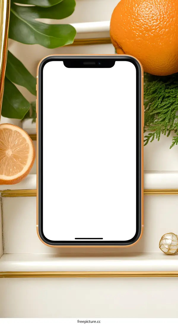 White Screen Smartphone Mockup With Citrus Fruit