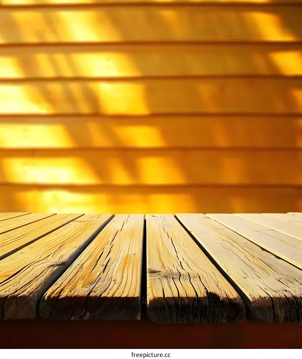 Wooden Tabletop with Blurred Yellow Background